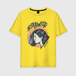 Футболка оверсайз женская Девушка - пантера StayWild, цвет: желтый
