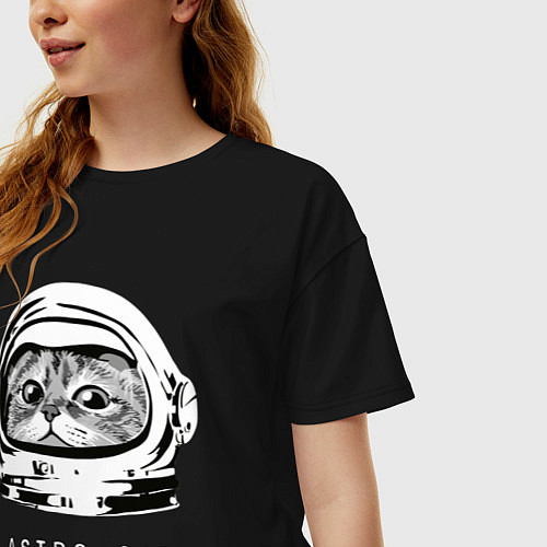 Женская футболка оверсайз ASTRONAUT CAT КОТ КОСМОНАВТ / Черный – фото 3