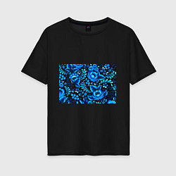 Футболка оверсайз женская Гжель, цвет: черный