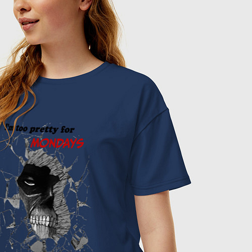 Женская футболка оверсайз Im too Pretty for Mondeys / Тёмно-синий – фото 3