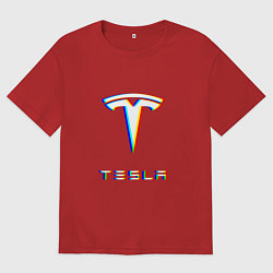 Футболка оверсайз женская TESLA MOTORS GLITCH ТЕСЛА, цвет: красный