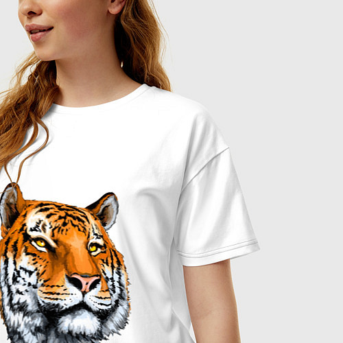 Женская футболка оверсайз Тигр / Белый – фото 3