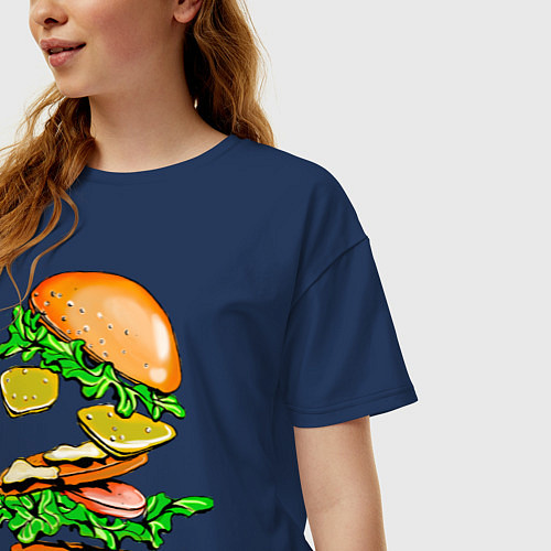 Женская футболка оверсайз King Burger / Тёмно-синий – фото 3