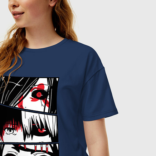 Женская футболка оверсайз Токийский Гуль / Тёмно-синий – фото 3