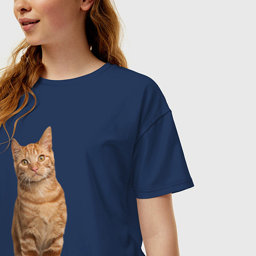 Женская футболка оверсайз Рыжий кот / Тёмно-синий – фото 3