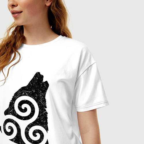 Женская футболка оверсайз Трискелион Волк / Белый – фото 3