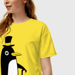 Футболка оверсайз женская Пингвин в шляпе, цвет: желтый — фото 2
