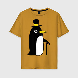 Футболка оверсайз женская Пингвин в шляпе, цвет: горчичный