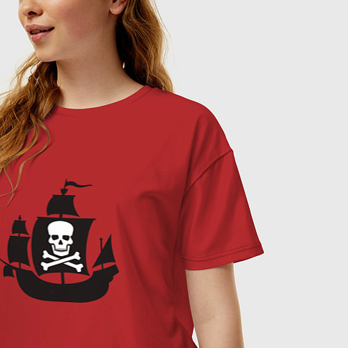 Женская футболка оверсайз Пиратский корабль / Красный – фото 3