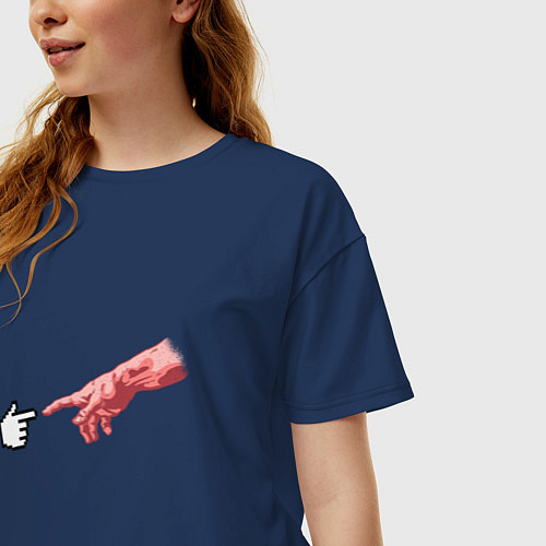 Женская футболка оверсайз Сотворение Адама Курсор прикол / Тёмно-синий – фото 3