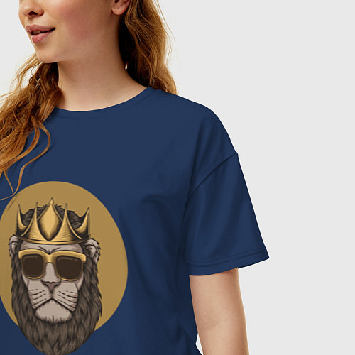 Женская футболка оверсайз Гордый Лев с бородой / Тёмно-синий – фото 3