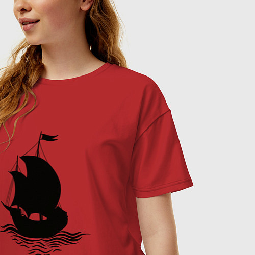 Женская футболка оверсайз Очертание корабля / Красный – фото 3