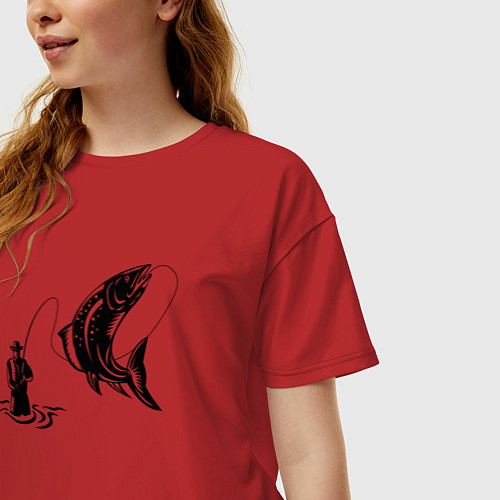 Женская футболка оверсайз Рыбак и рыбка / Красный – фото 3