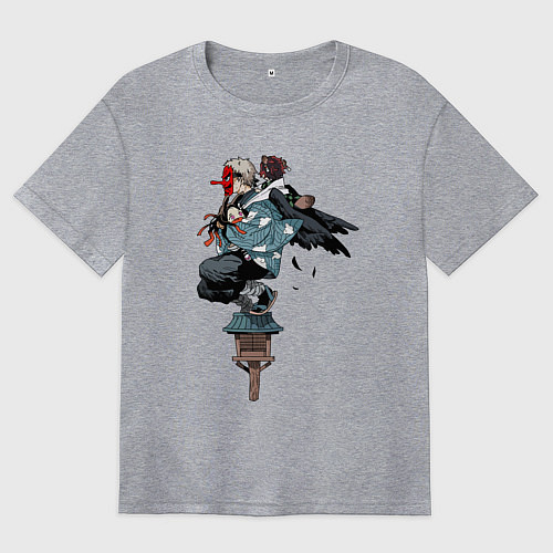 Женская футболка оверсайз Клинок рассекающий демонов - ниндзя спасает Незуко / Меланж – фото 1