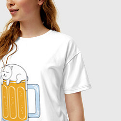 Футболка оверсайз женская Beer Cat, цвет: белый — фото 2