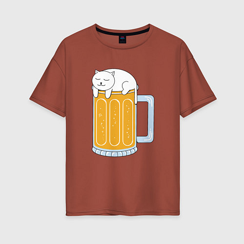 Женская футболка оверсайз Beer Cat / Кирпичный – фото 1