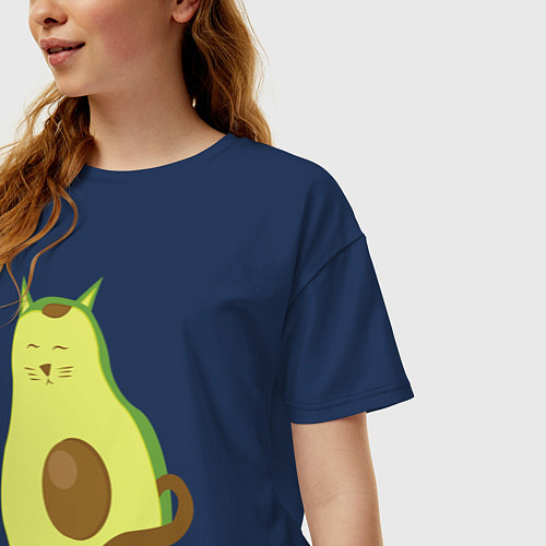 Женская футболка оверсайз Кошка Авокадка / Тёмно-синий – фото 3