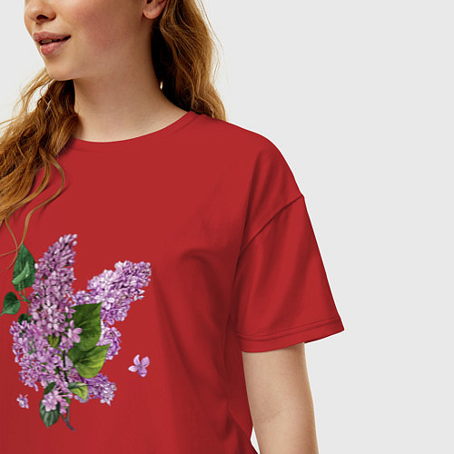 Женская футболка оверсайз СИРЕНЬ АКВАРЕЛЬЮ / Красный – фото 3