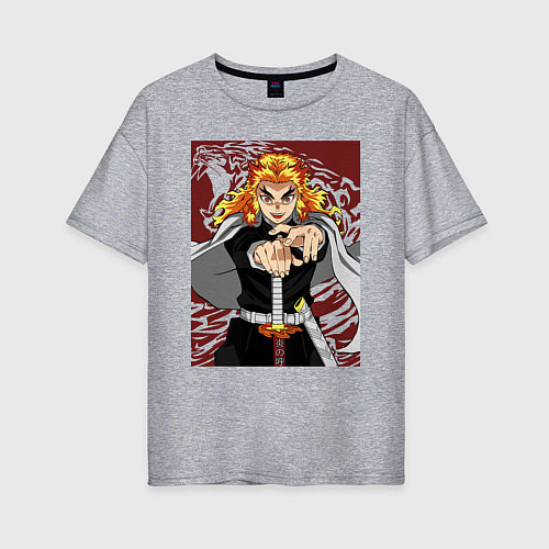 Женская футболка оверсайз Огненный тигр Ренгоку / Меланж – фото 1