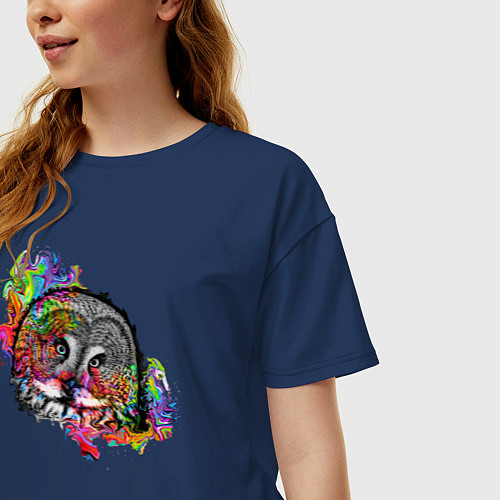Женская футболка оверсайз Умная сова / Тёмно-синий – фото 3