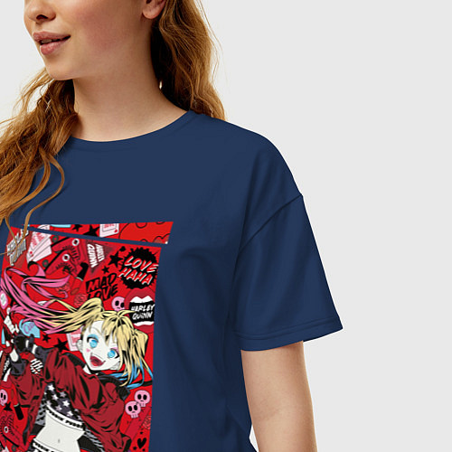Женская футболка оверсайз Crazy Anime Harley Quinn / Тёмно-синий – фото 3