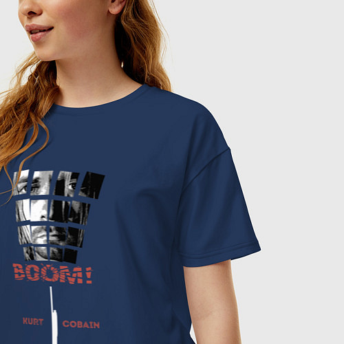 Женская футболка оверсайз Курт Кобейн для тёмного / Тёмно-синий – фото 3