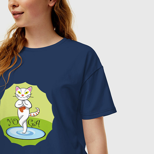 Женская футболка оверсайз Yoga Cat / Тёмно-синий – фото 3