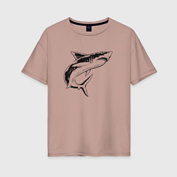 Футболка оверсайз женская Акула, цвет: пыльно-розовый