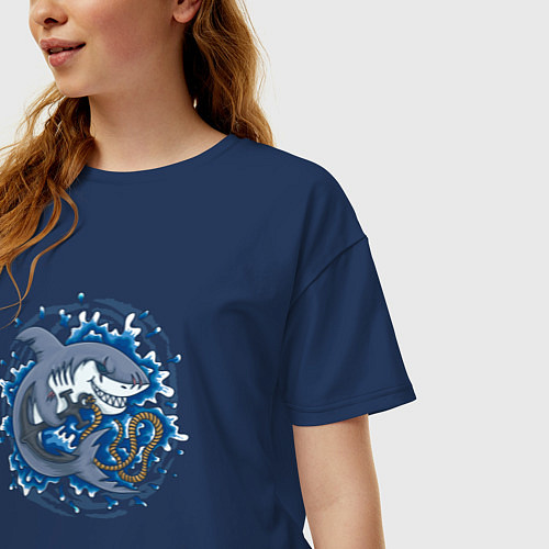 Женская футболка оверсайз Акула с якорем / Тёмно-синий – фото 3