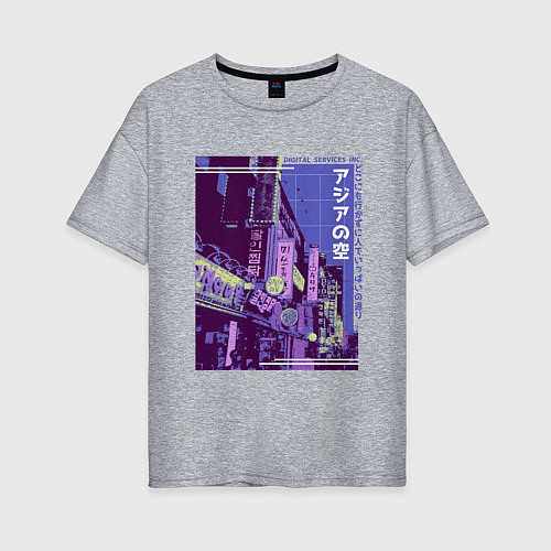 Женская футболка оверсайз Neon Asian Street Vaporwave / Меланж – фото 1