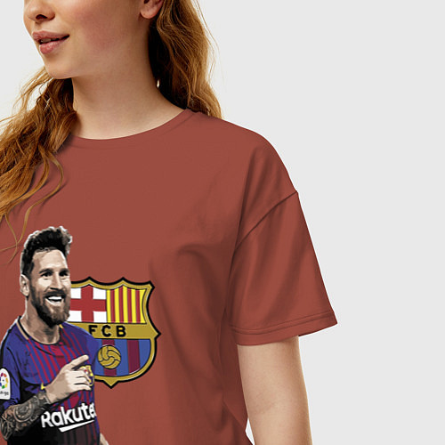 Женская футболка оверсайз Lionel Messi Barcelona Argentina / Кирпичный – фото 3