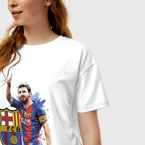Женская футболка оверсайз Lionel Messi Barcelona Argentina! / Белый – фото 3