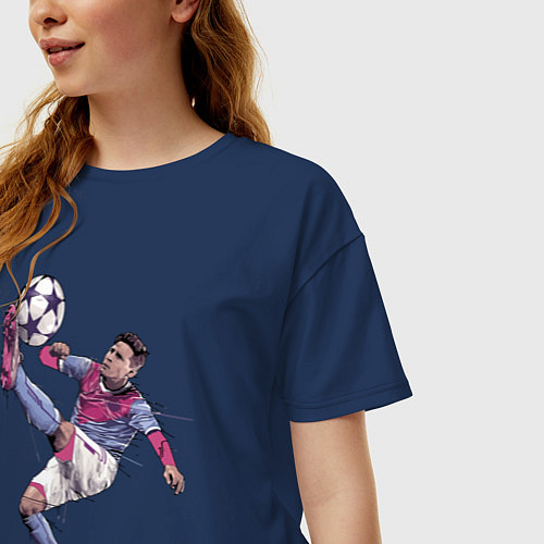 Женская футболка оверсайз Messi Barcelona Argentina / Тёмно-синий – фото 3