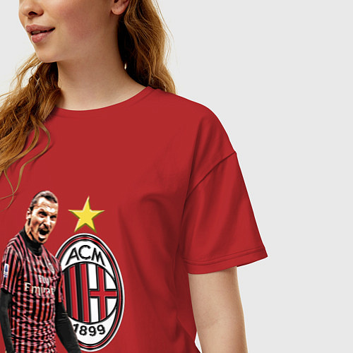 Женская футболка оверсайз Zlatan Ibrahimovic Milan Italy / Красный – фото 3