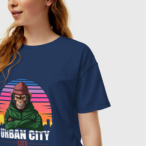 Женская футболка оверсайз Обезьяна Urban life / Тёмно-синий – фото 3
