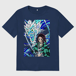 Футболка оверсайз женская Клинок, рассекающий демонов, цвет: тёмно-синий