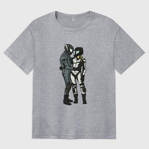 Женская футболка оверсайз Влюблённые мотоциклисты / Меланж – фото 1