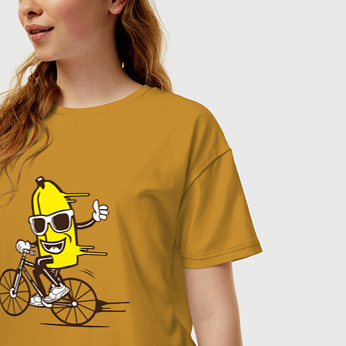 Женская футболка оверсайз Банан на велосипеде / Горчичный – фото 3
