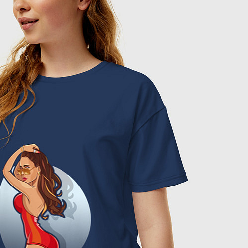 Женская футболка оверсайз Девушка / Тёмно-синий – фото 3
