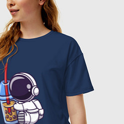 Футболка оверсайз женская Астронавт и сок, цвет: тёмно-синий — фото 2