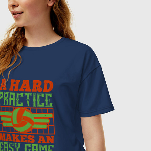 Женская футболка оверсайз Hard Practice / Тёмно-синий – фото 3
