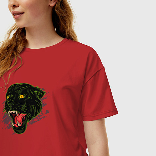Женская футболка оверсайз Голова пантеры / Красный – фото 3