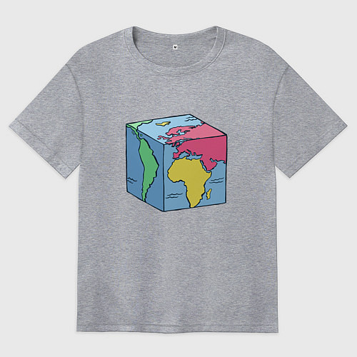 Женская футболка оверсайз Квадратный глобус земли / Меланж – фото 1