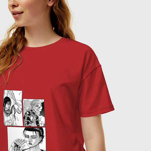 Женская футболка оверсайз Аниме Атака Титанов / Красный – фото 3