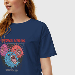 Футболка оверсайз женская Коронавирус Coronavirus, цвет: тёмно-синий — фото 2