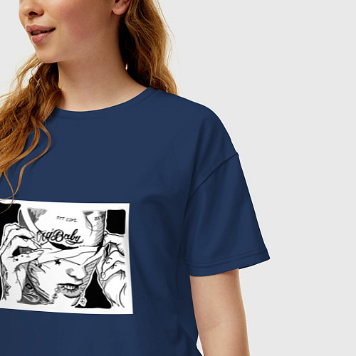 Женская футболка оверсайз Cry Baby / Тёмно-синий – фото 3