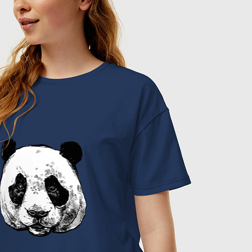 Женская футболка оверсайз Голова панды / Тёмно-синий – фото 3