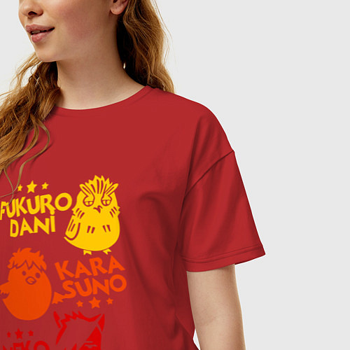 Женская футболка оверсайз Символы школ Haikyu!! / Красный – фото 3