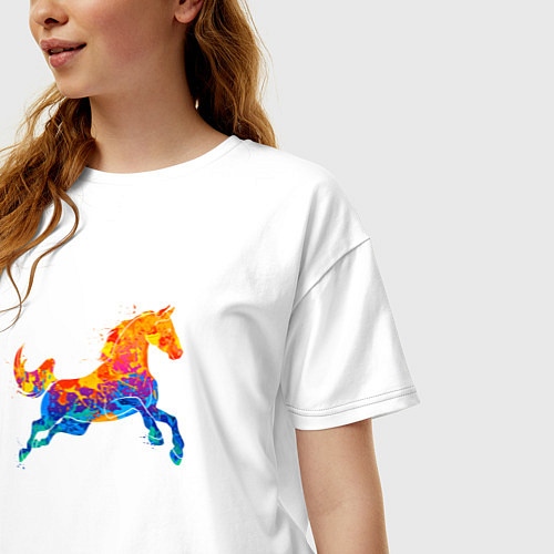 Женская футболка оверсайз Конь цветной / Белый – фото 3