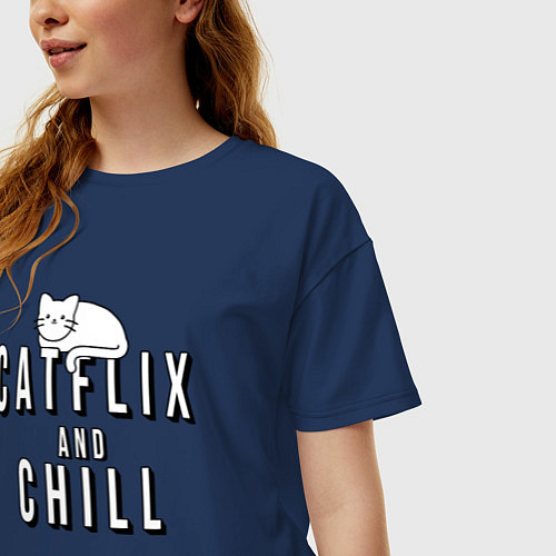 Женская футболка оверсайз Catflix / Тёмно-синий – фото 3